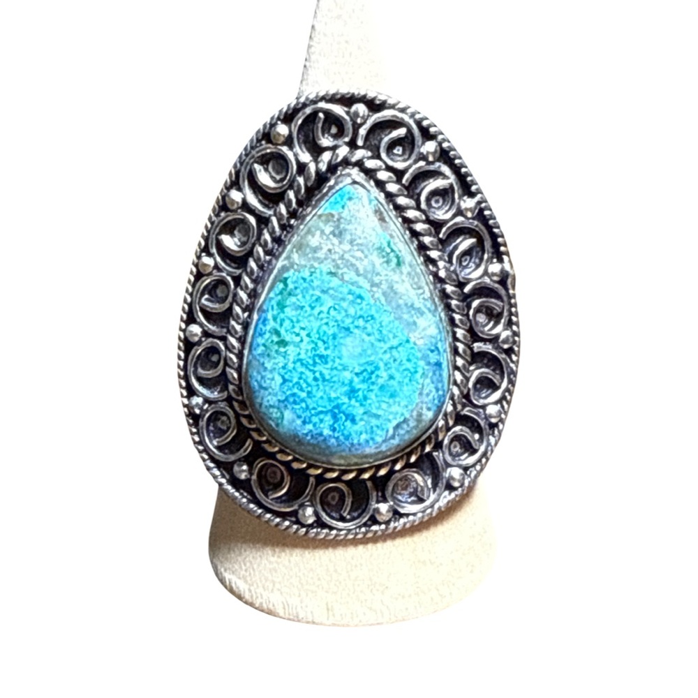 Vintage Sterling Silver Teardrop Chrysocolla Ring